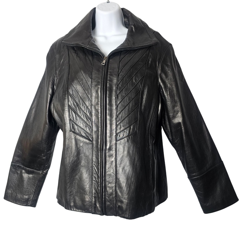 AVANTI NEW YORK Womens Black 100% Genuine Leather Classic Zip Jacket XL Moto‎